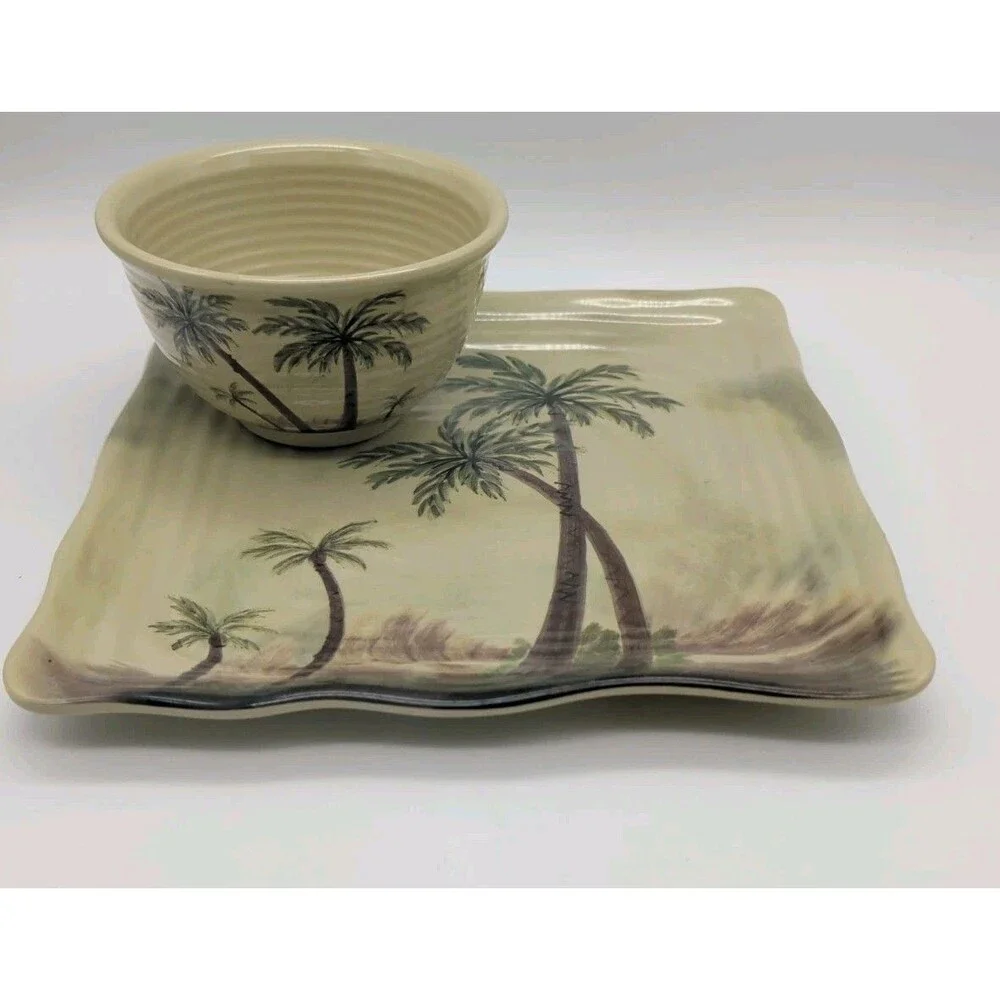 Tabletops Unlimited Bahamas Palm Trees Melamine Square Platter & Bowl